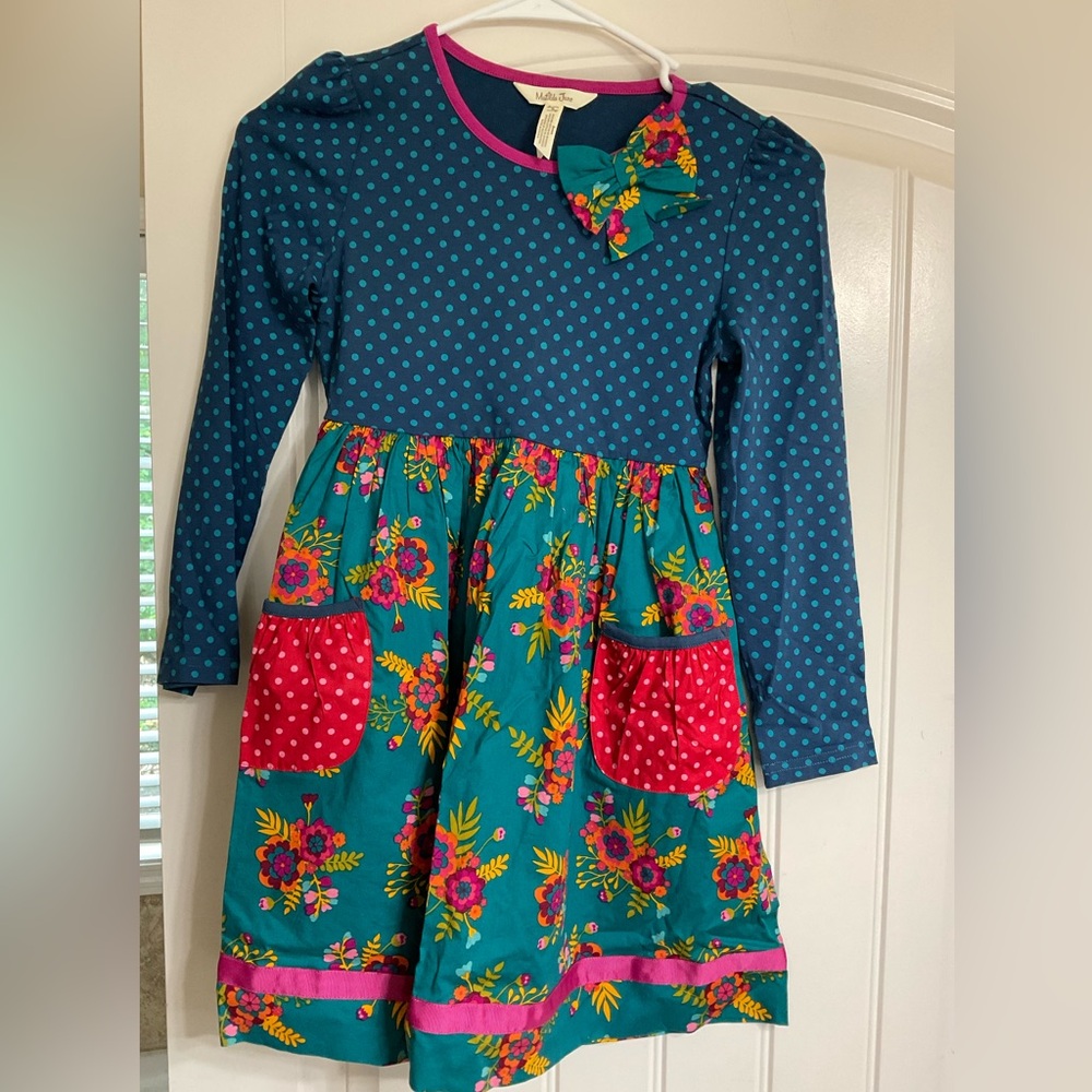 Matilda Jane Blue Green Puff  long Sleeve Sundress size 8